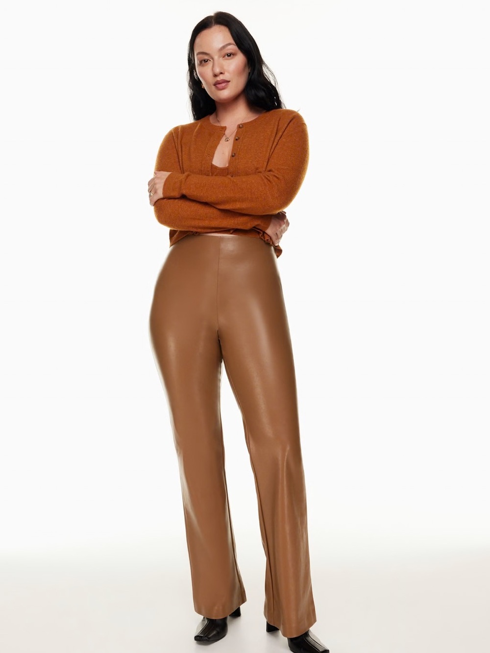 WILFRED x ARITZIA The Roma Pant High Waisted Vegan Leather Cognac Brown